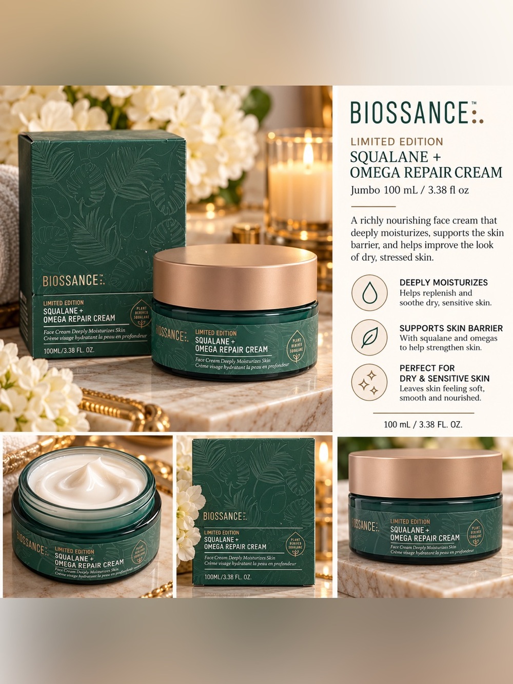 Biossance Squalane + Omega Repair Cream Jumbo 100ml Limited Edition NIB